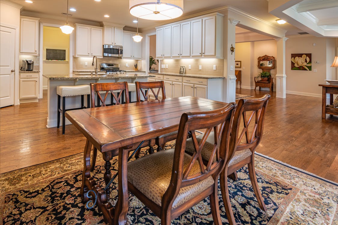 Rectangular Brown Wooden Dining Table and Wooden chairs