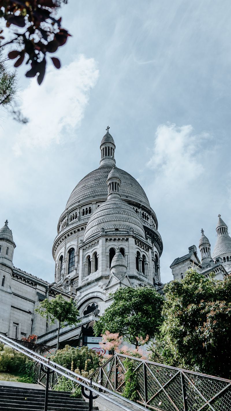 Sacré-Cœur Basilica dome above the stairs, Montmartre, Paris