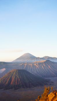 Breathtaking sunrise view of Mount Bromo, showcasing its iconic volcanic landscape.