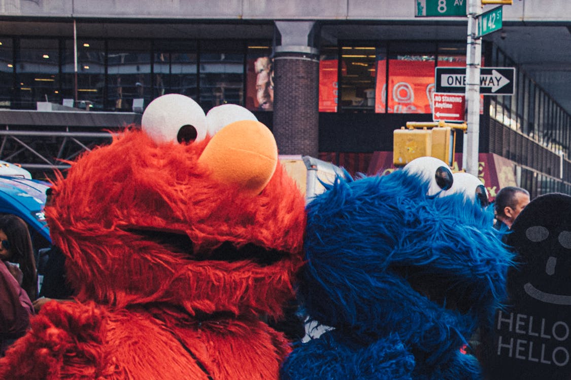 Free Elmo and Cookie Monster Mascots Stock Photo