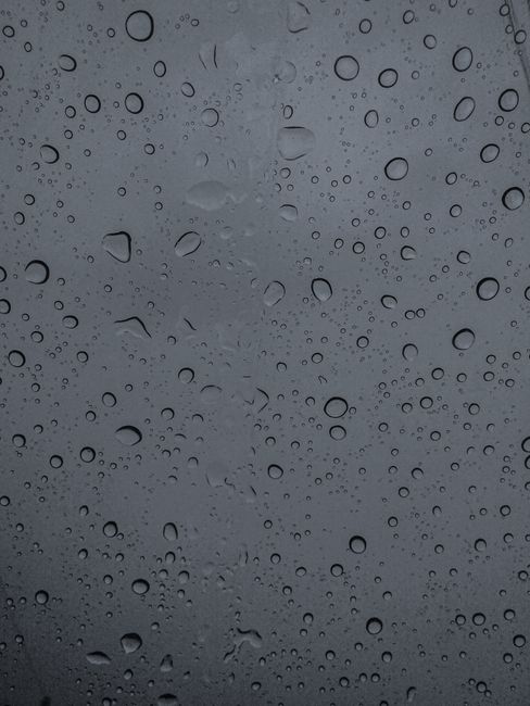 Detailed view of raindrops on a window, capturing the essence of a rainy day.
