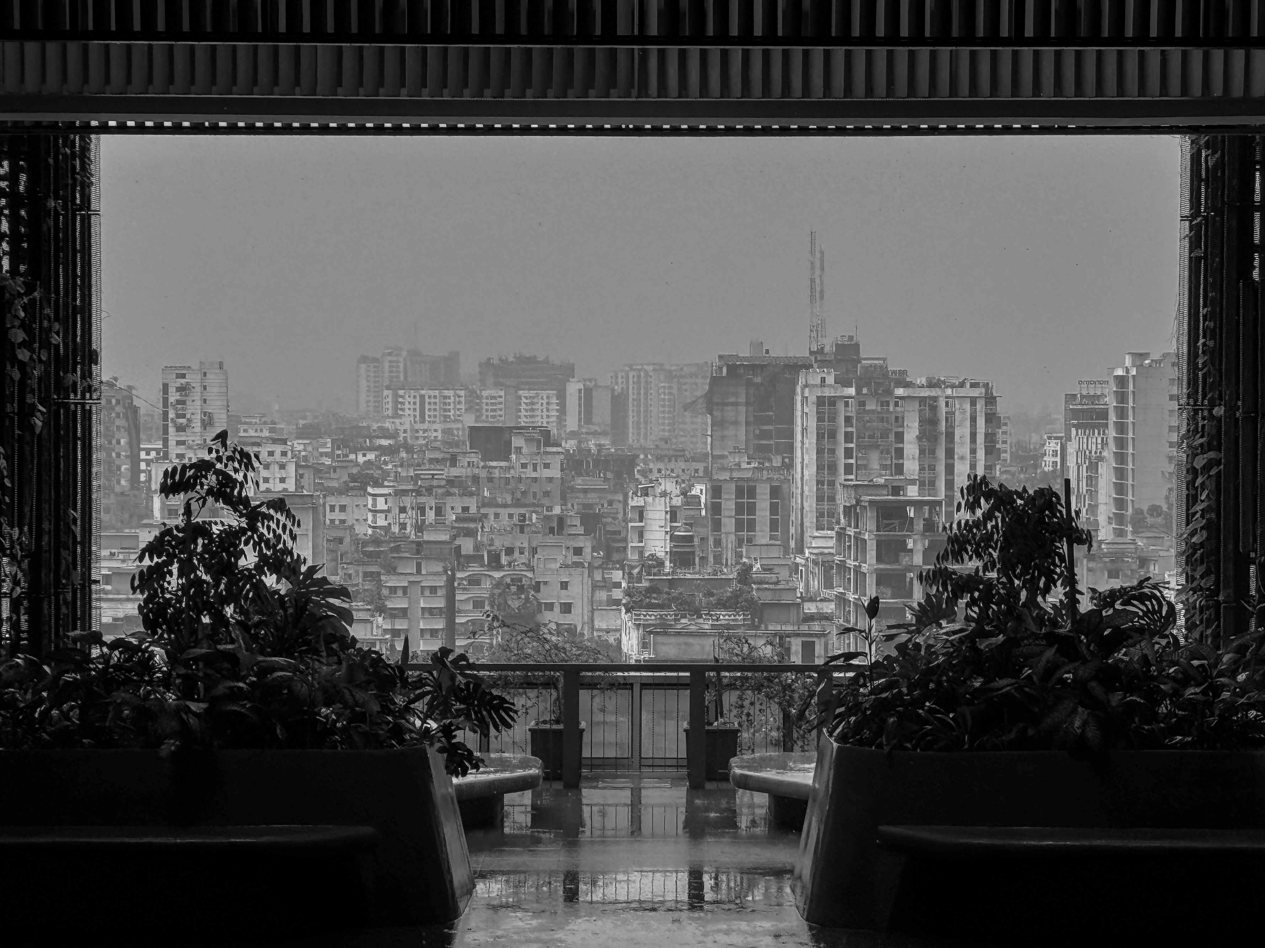 Black and White Cityscape View from Balcony · Free Stock Photo