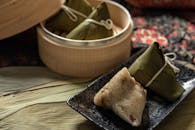 Traditional Taiwanese Zongzi in Bamboo Steamer