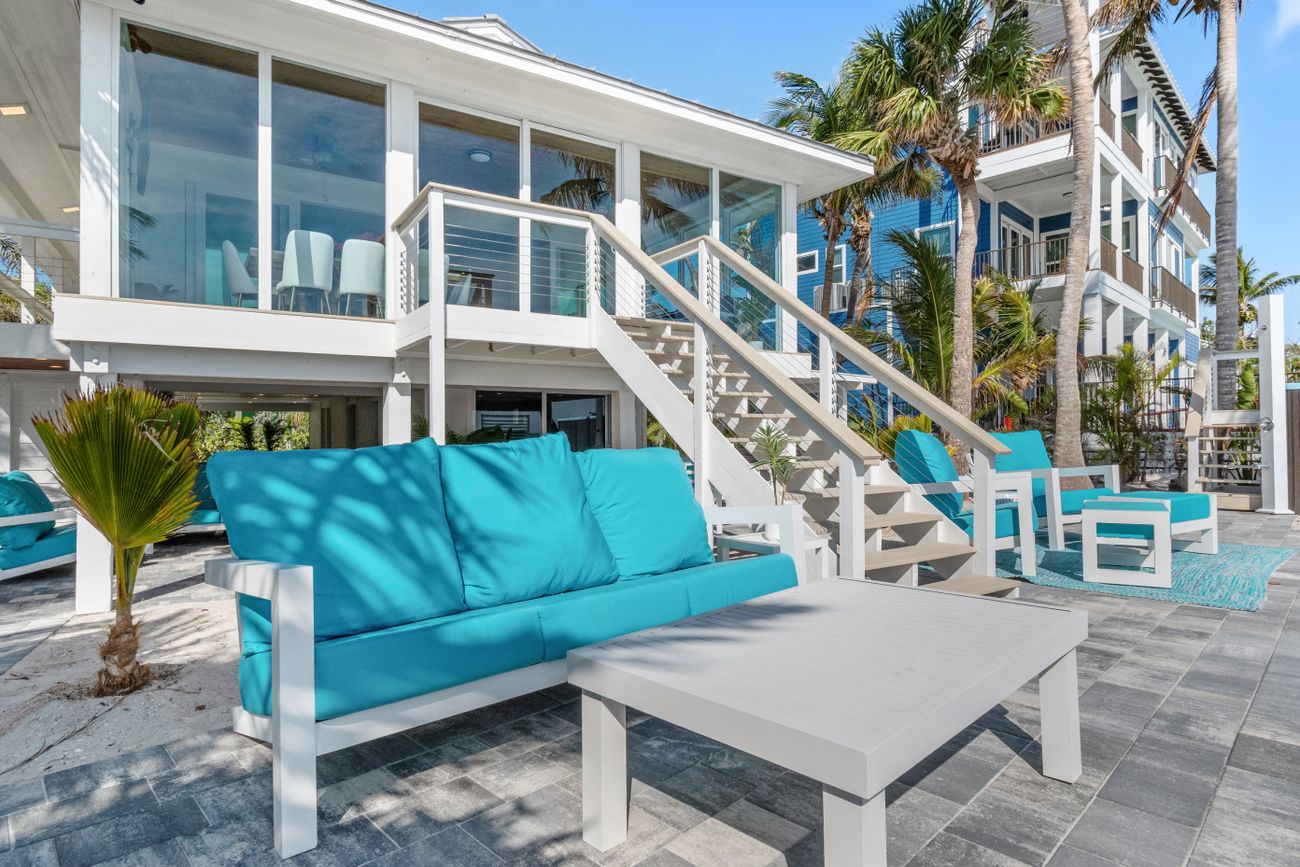Illustrative modern beachfront outdoor living space