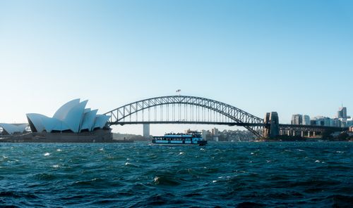 Free Stunning view of Sydney Opera House and Harbor Bridge on a clear day. Stock Photo