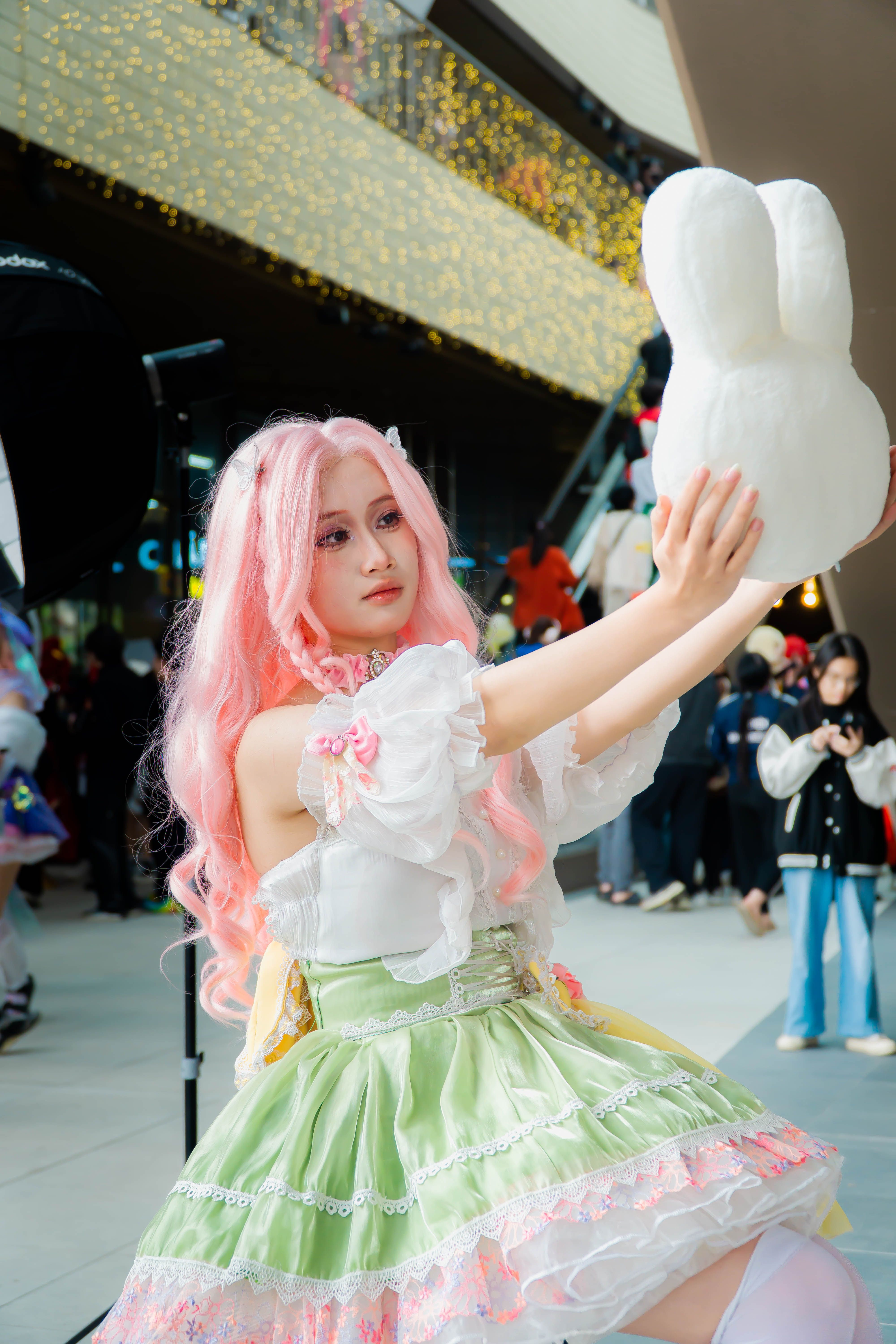 Colorful Cosplay Character Posing Indoors