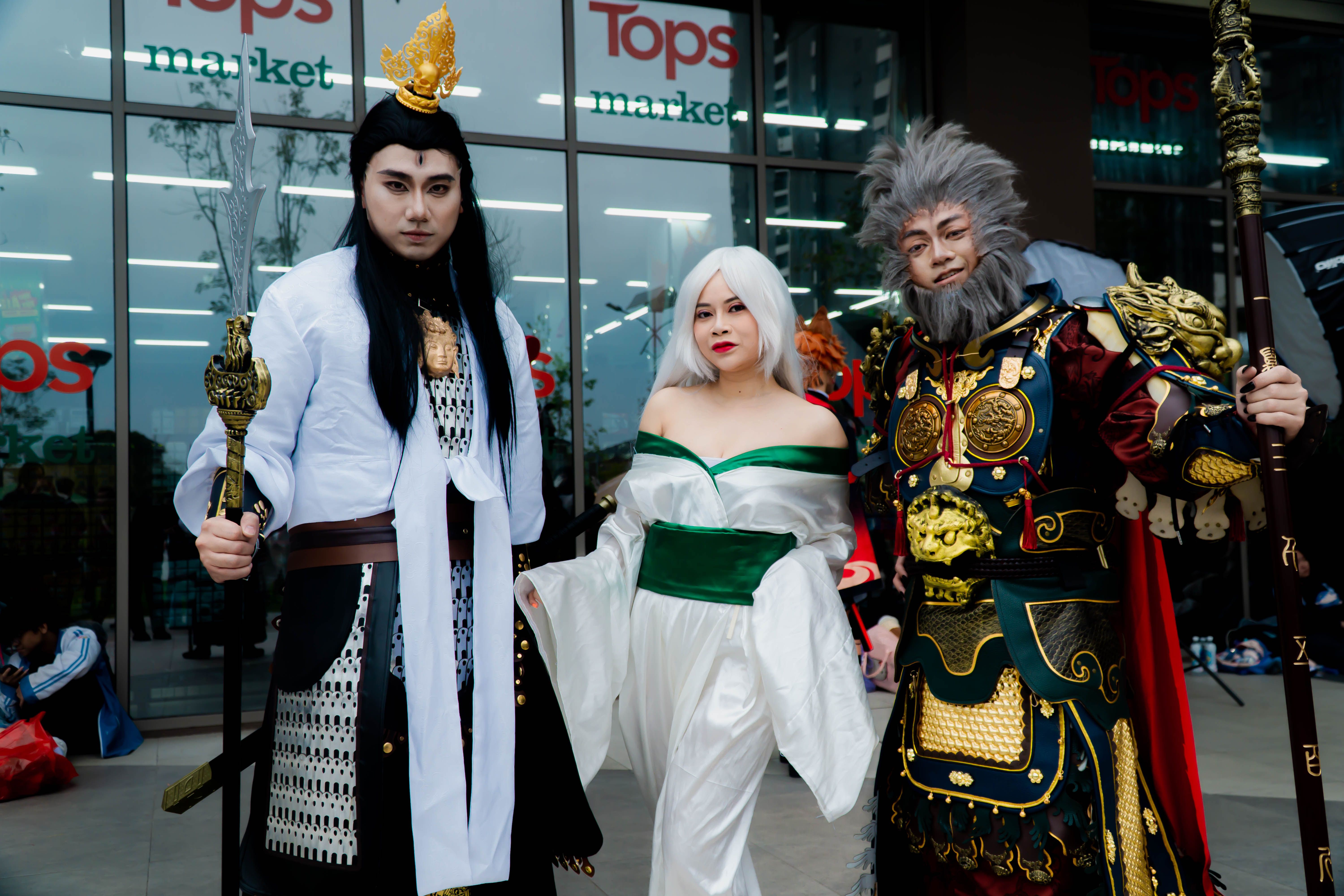 Vibrant Cosplay Characters at Market Event