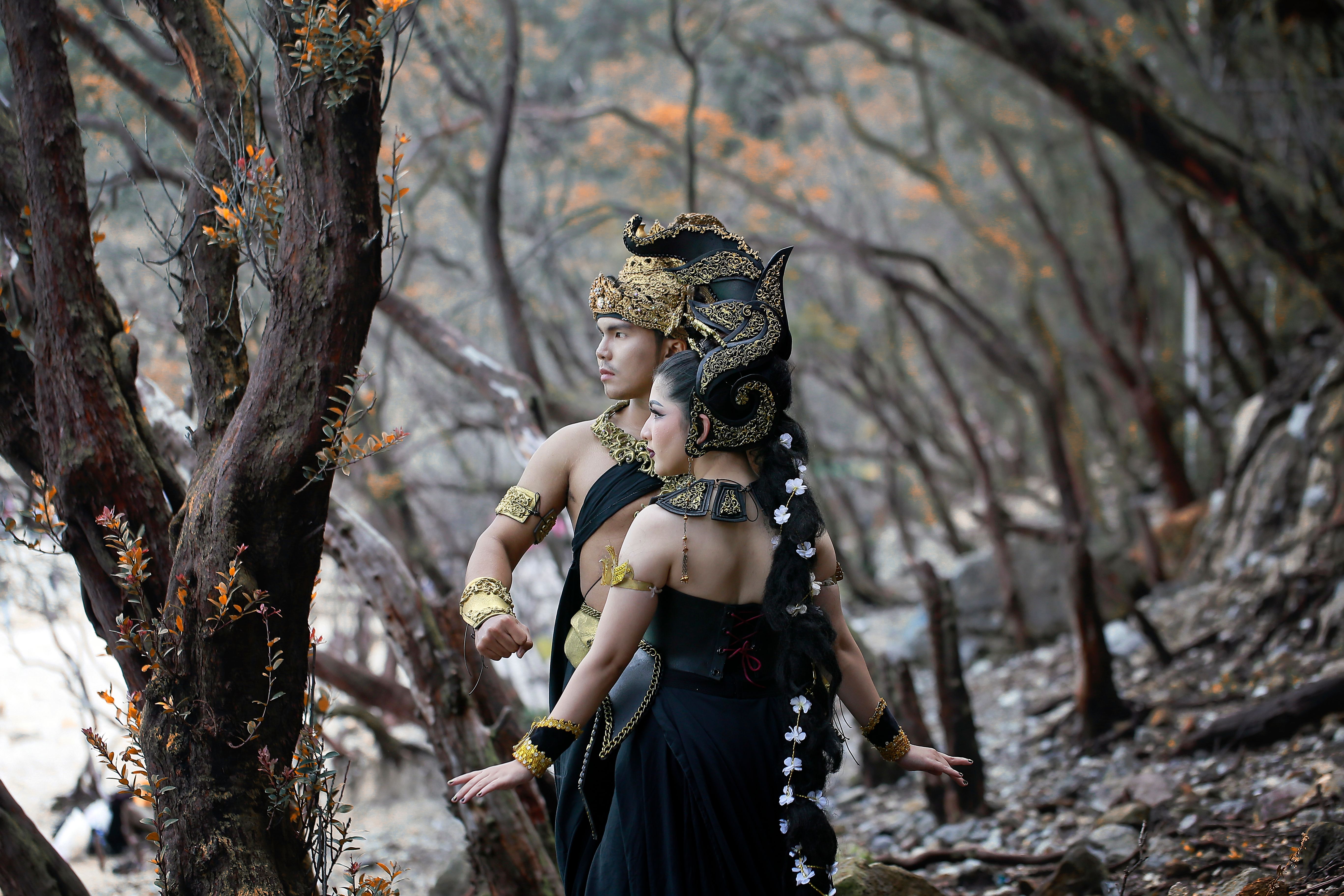 Elegant Traditional Dancers in Mystical Forest · Free Stock Photo