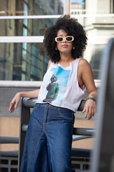 Confident woman in trendy outfit and sunglasses poses outdoors in Buenos Aires.