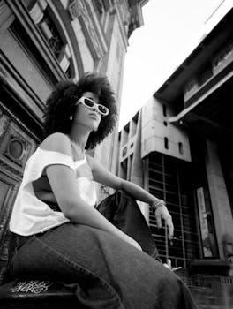 Stylish woman with afro hairstyle posing in urban Buenos Aires