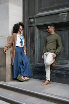 Casual encounter of friends in stylish outfits on the streets of Buenos Aires, Argentina.