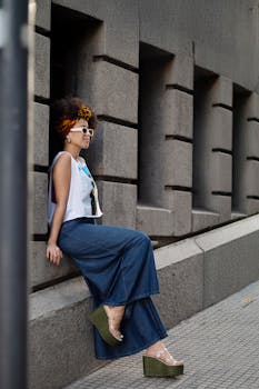Stylish woman posing against architectural wall in Buenos Aires, showcasing fashion and attitude.