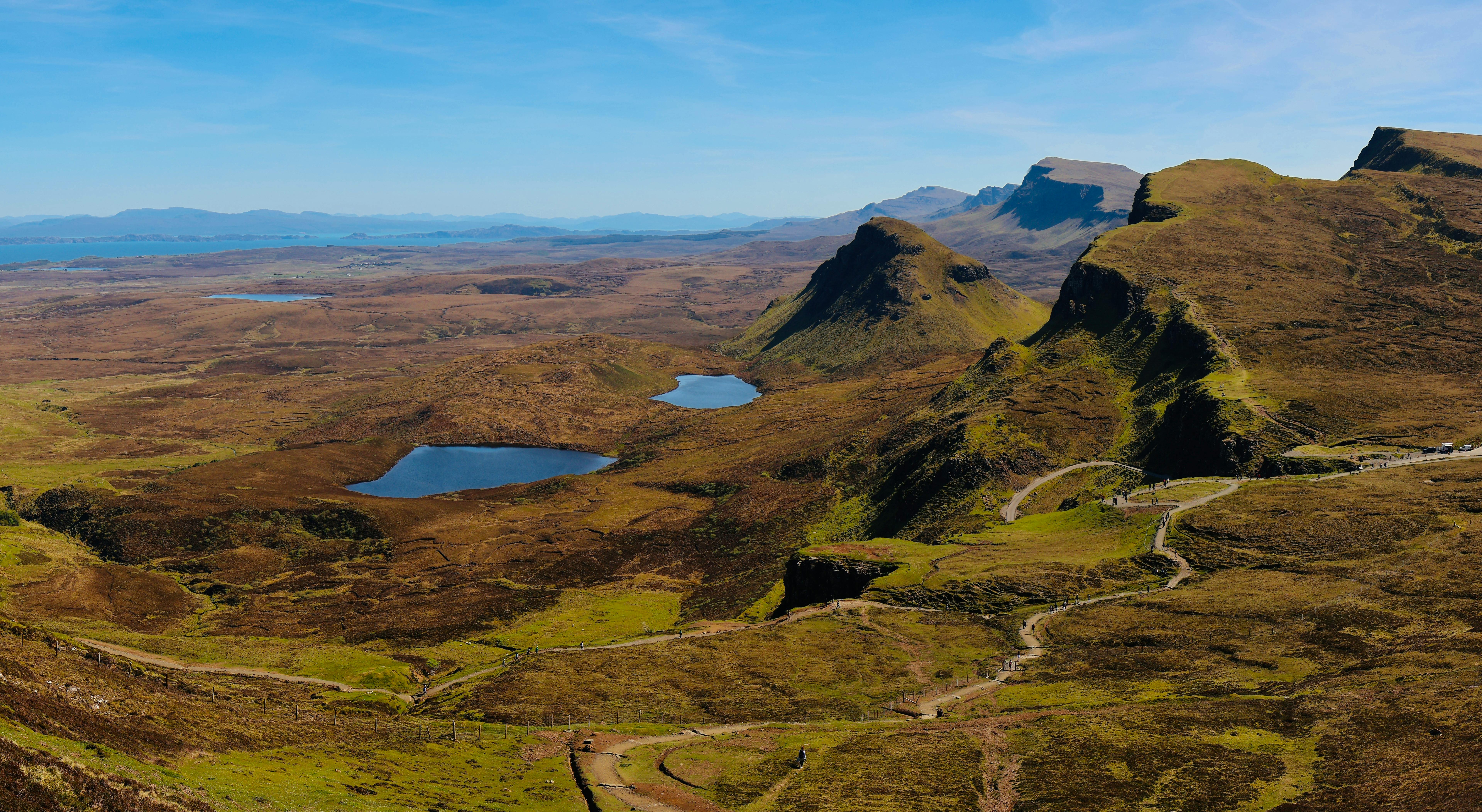 A breathtaking view of the Quiraing landscape in the Isle of Skye, Scotland.