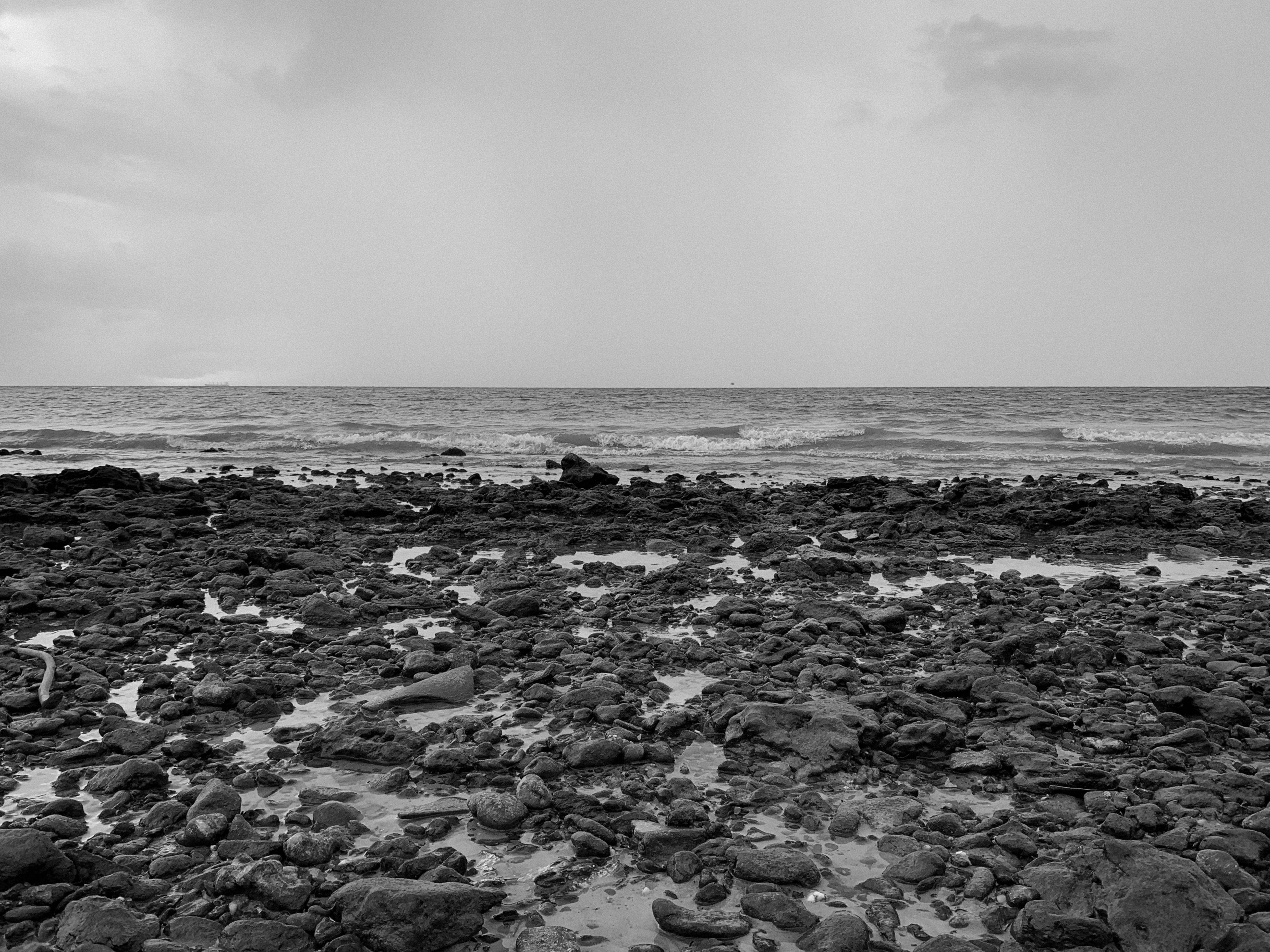 Black and White Rocky Beach Seascape · Free Stock Photo