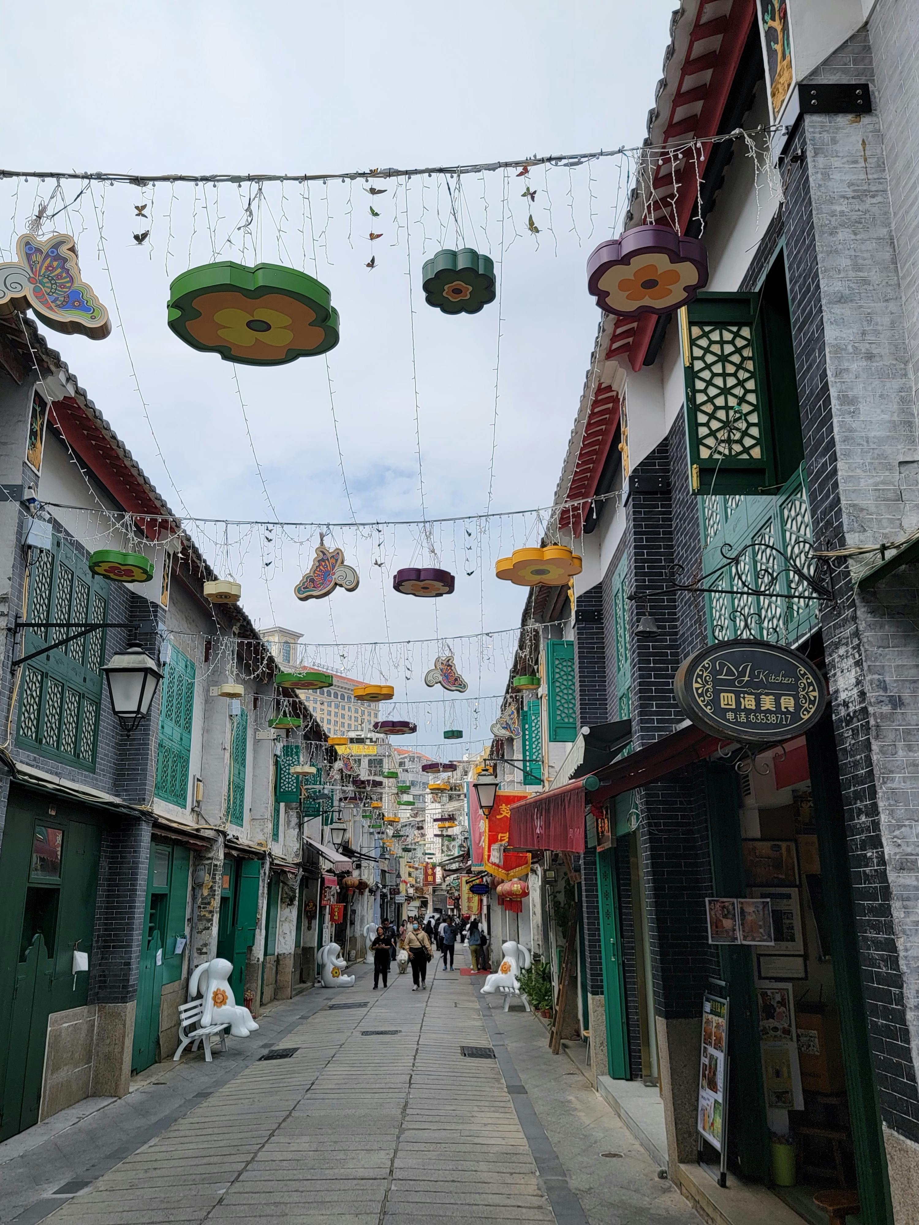 colorful street scene in macao s historic district