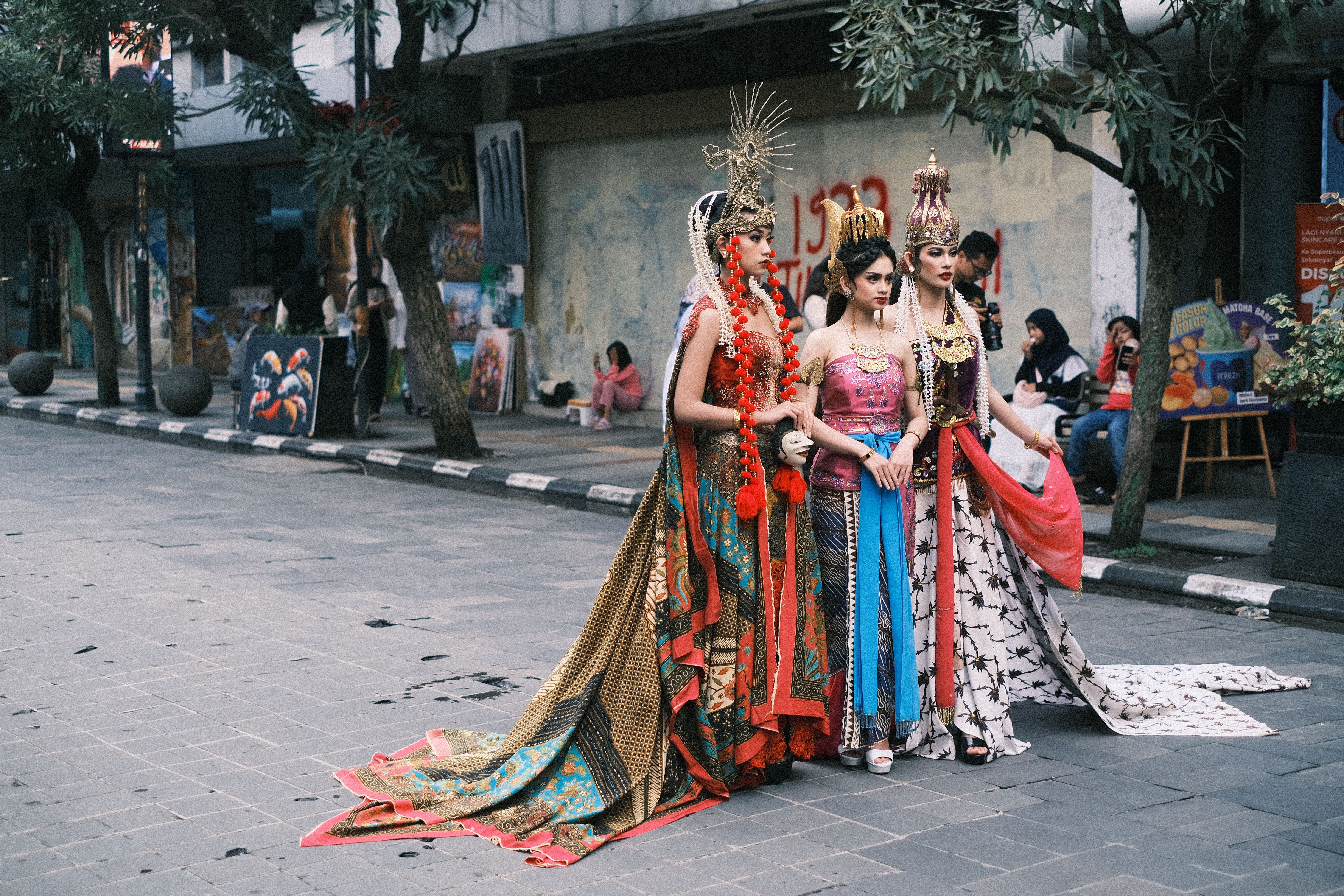 Colorful Traditional Indonesian Fashion on Braga Street · Free Stock Photo