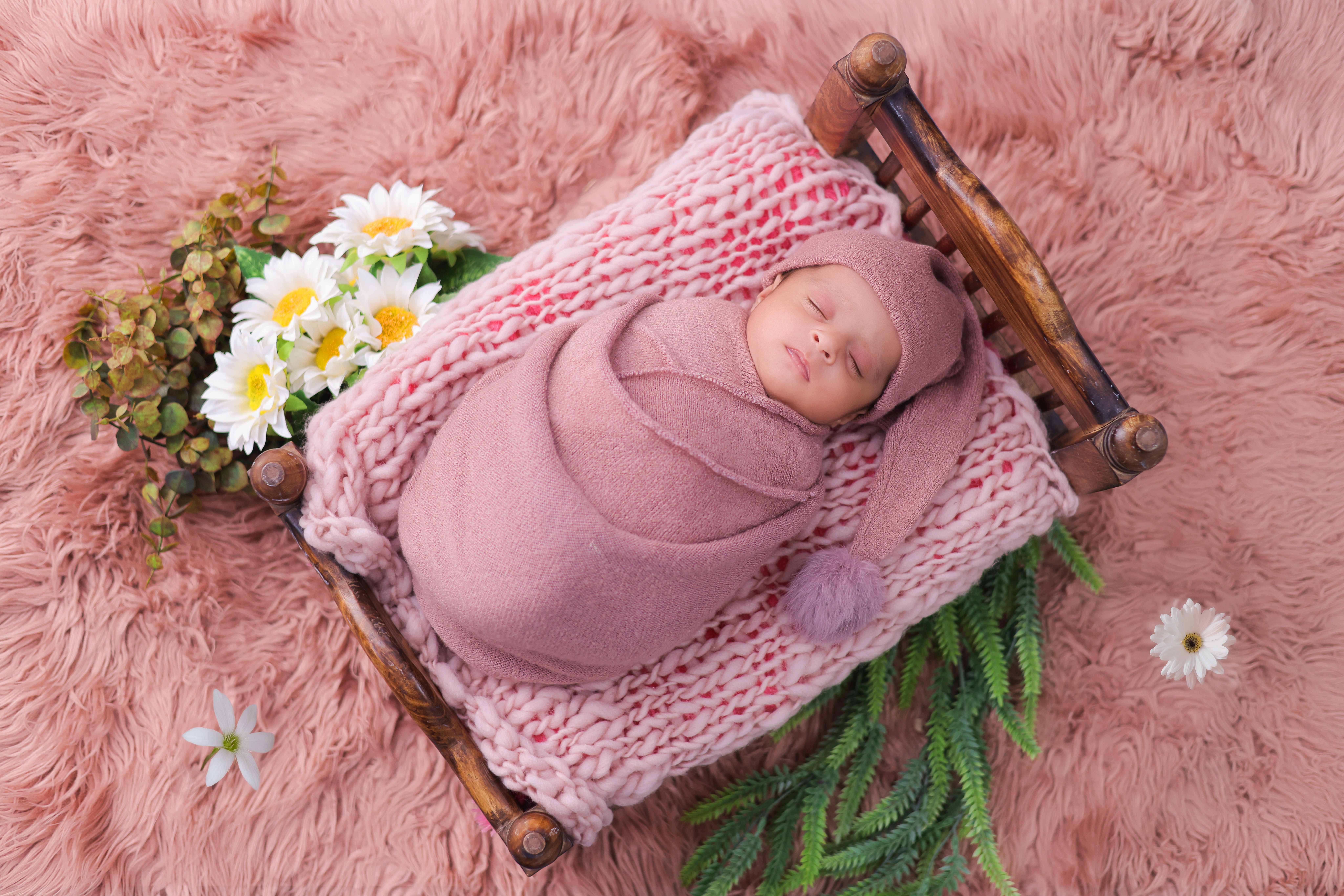 Newborn Baby in Pink Blanket with Flowers · Free Stock Photo