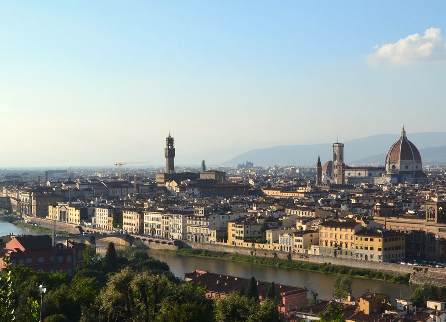 Explore the stunning skyline of Florence featuring the Florence Cathedral and surrounding historic architecture.