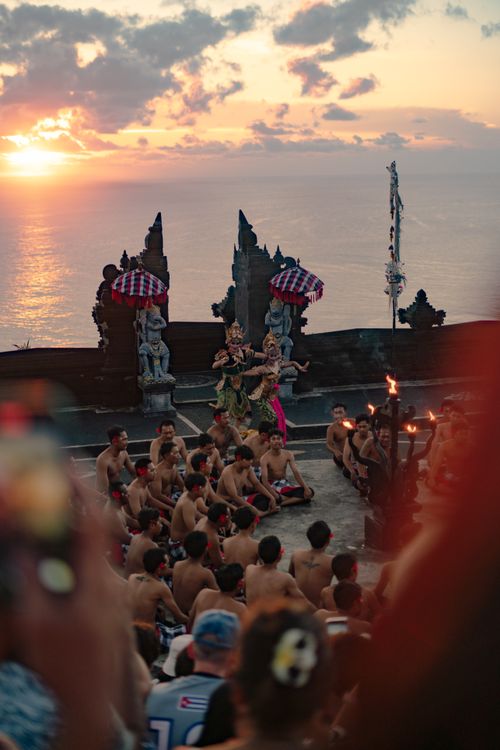 Free Kecak Dance with Sunset View Stock Photo