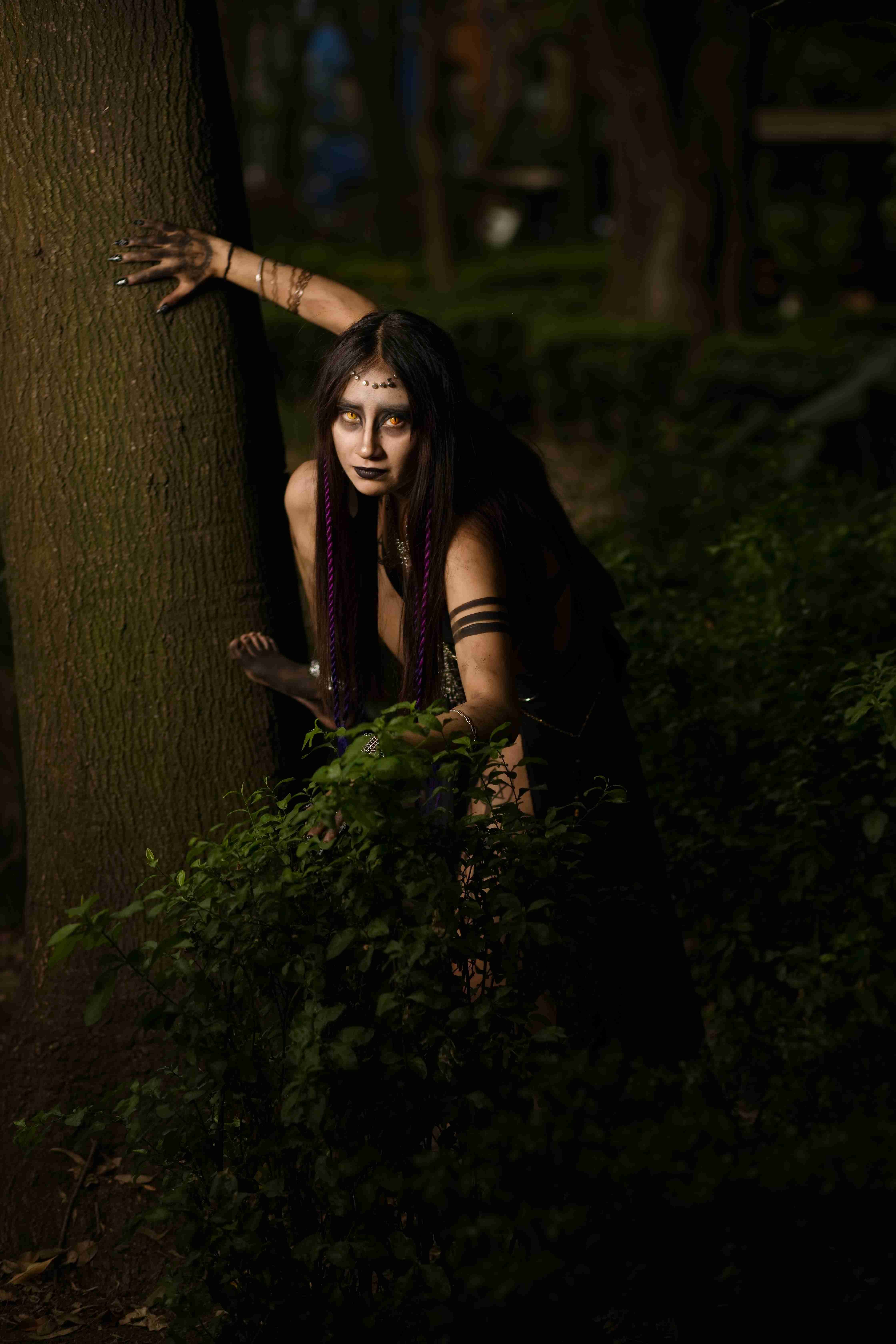 Mystical Woman in Dark Forest at Night · Free Stock Photo