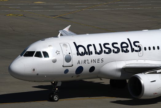 Close-up of a Brussels Airlines plane on the runway in Geneva, Switzerland.