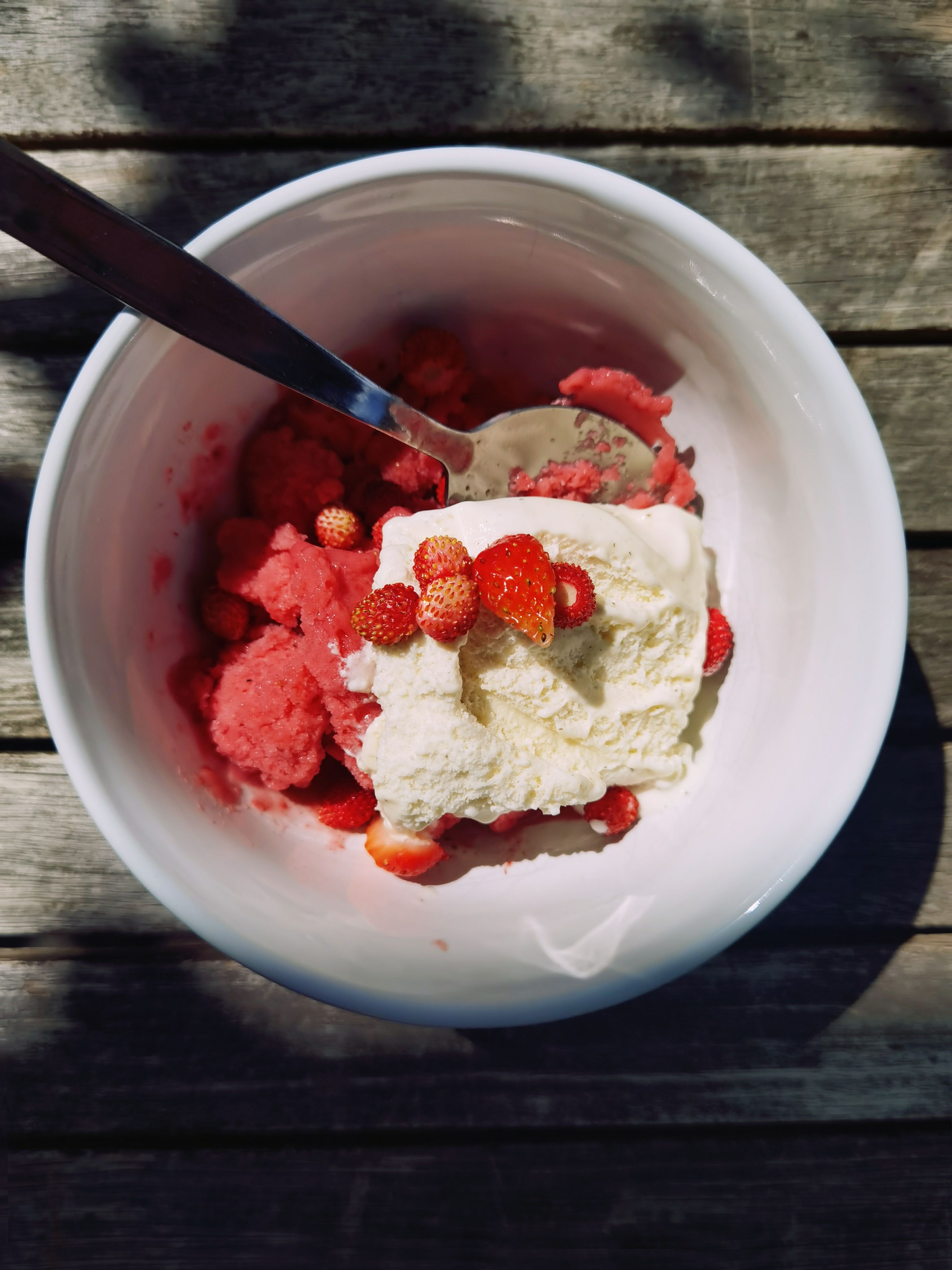 Frozen strawberry pieces for a cool summer dog treat