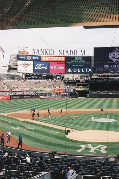 Free A view of Yankee Stadium's baseball field during the day, capturing the infield and outfield. Stock Photo