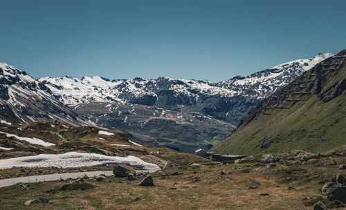 Free Breathtaking view of snow-capped mountains in Pontresina, Switzerland, during spring. Stock Photo