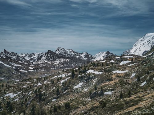 Free Beautiful snow-capped mountains in Pontresina, Switzerland, under a clear sky. Stock Photo