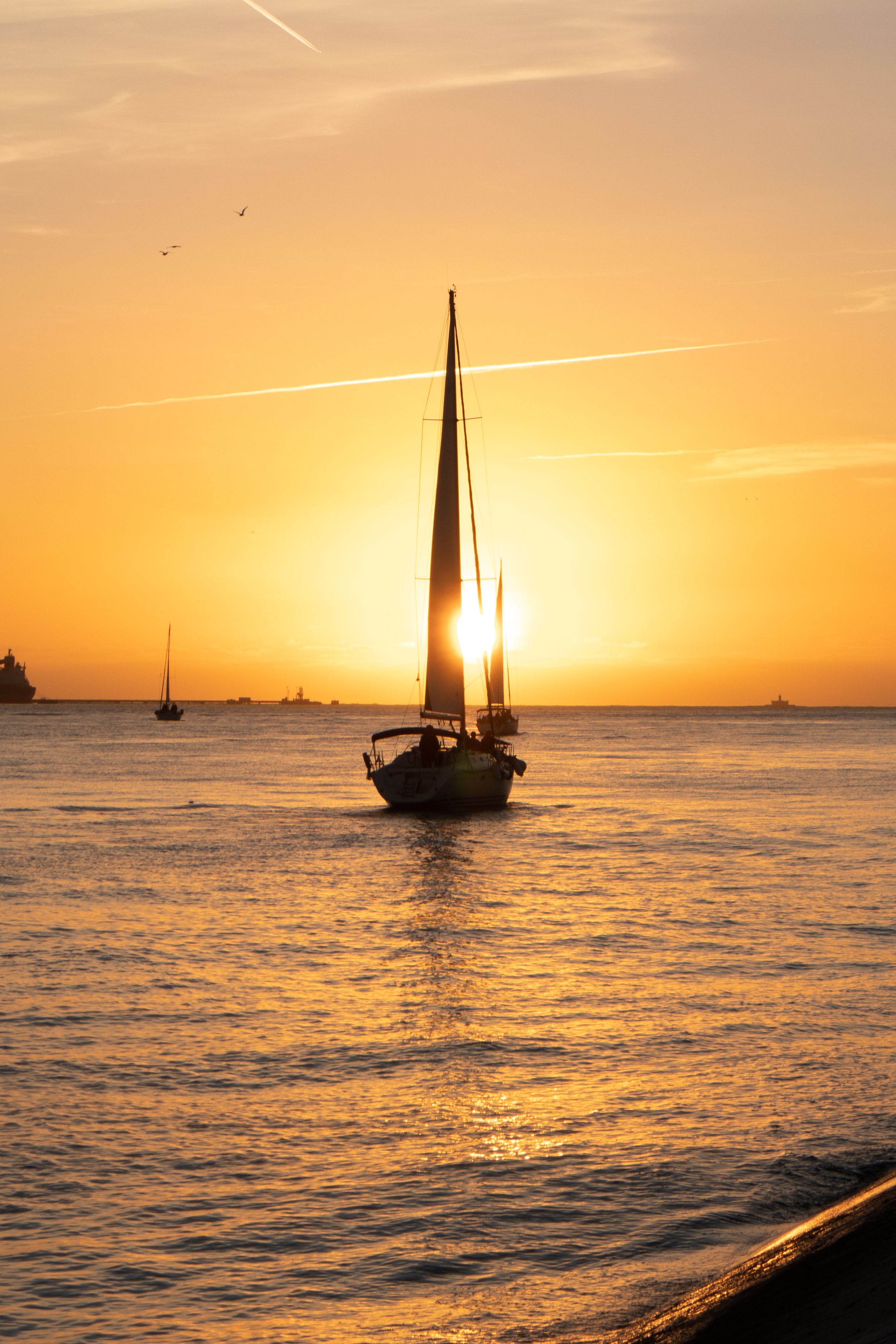 Coucher De Soleil Sur Un Voilier Dans Les Eaux De Lisbonne · Photo gratuite