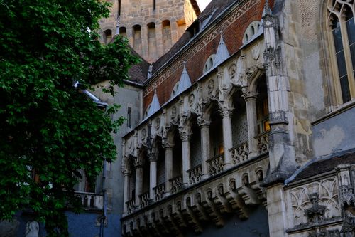 Free Captivating view of Gothic-style architecture in Budapest with ornate columns and detailed facades. Stock Photo