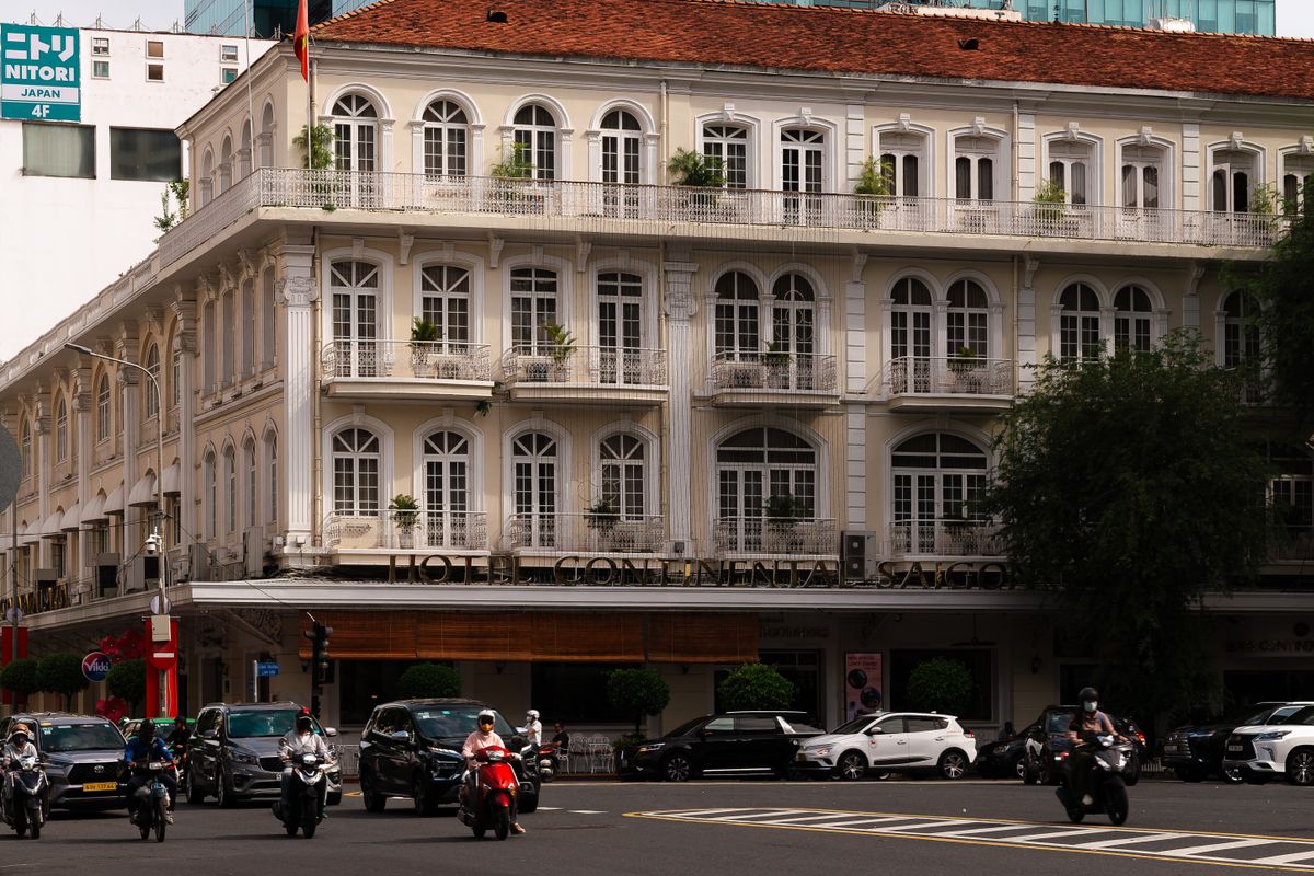 Hotel Continental Saigon facade beside a central city street