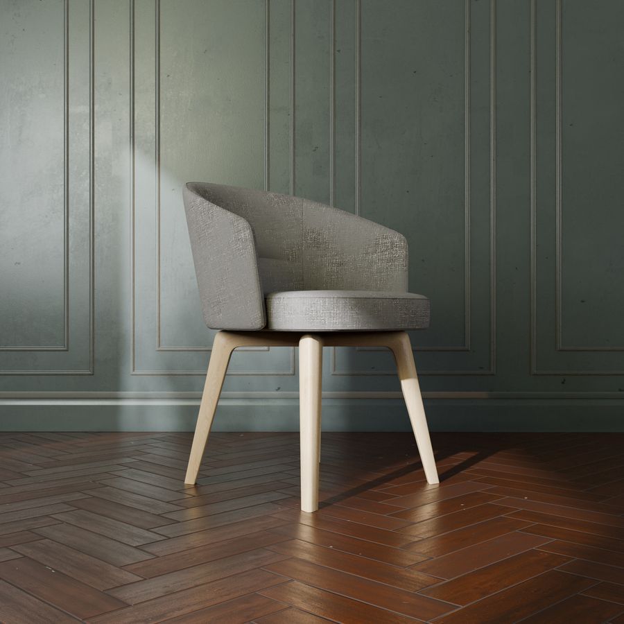 Grey tub chair with pale wooden legs against green panelling — photo by Pușcaș Adryan on Pexels