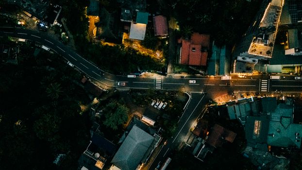 Stunning aerial shot of a Sri Lankan street at night showcasing a vibrant urban landscape.