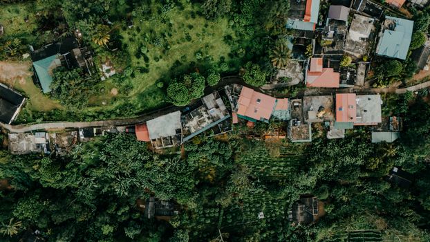 A stunning aerial view of greenery and rural areas in Sri Lanka, showcasing nature's beauty.