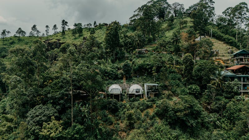 Vue aérienne époustouflante d'un refuge montagnard luxuriant au Sri Lanka
