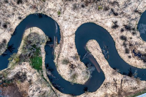 Free Stunning aerial shot of a winding river in Tell, Wisconsin, USA. Stock Photo