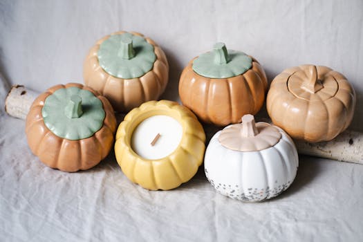 Charming ceramic pumpkin shaped candle holders for autumn decor.