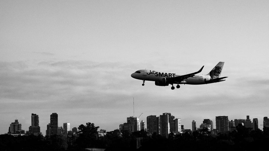 A Flybondi low-cost airline aircraft on the runway in Argentina