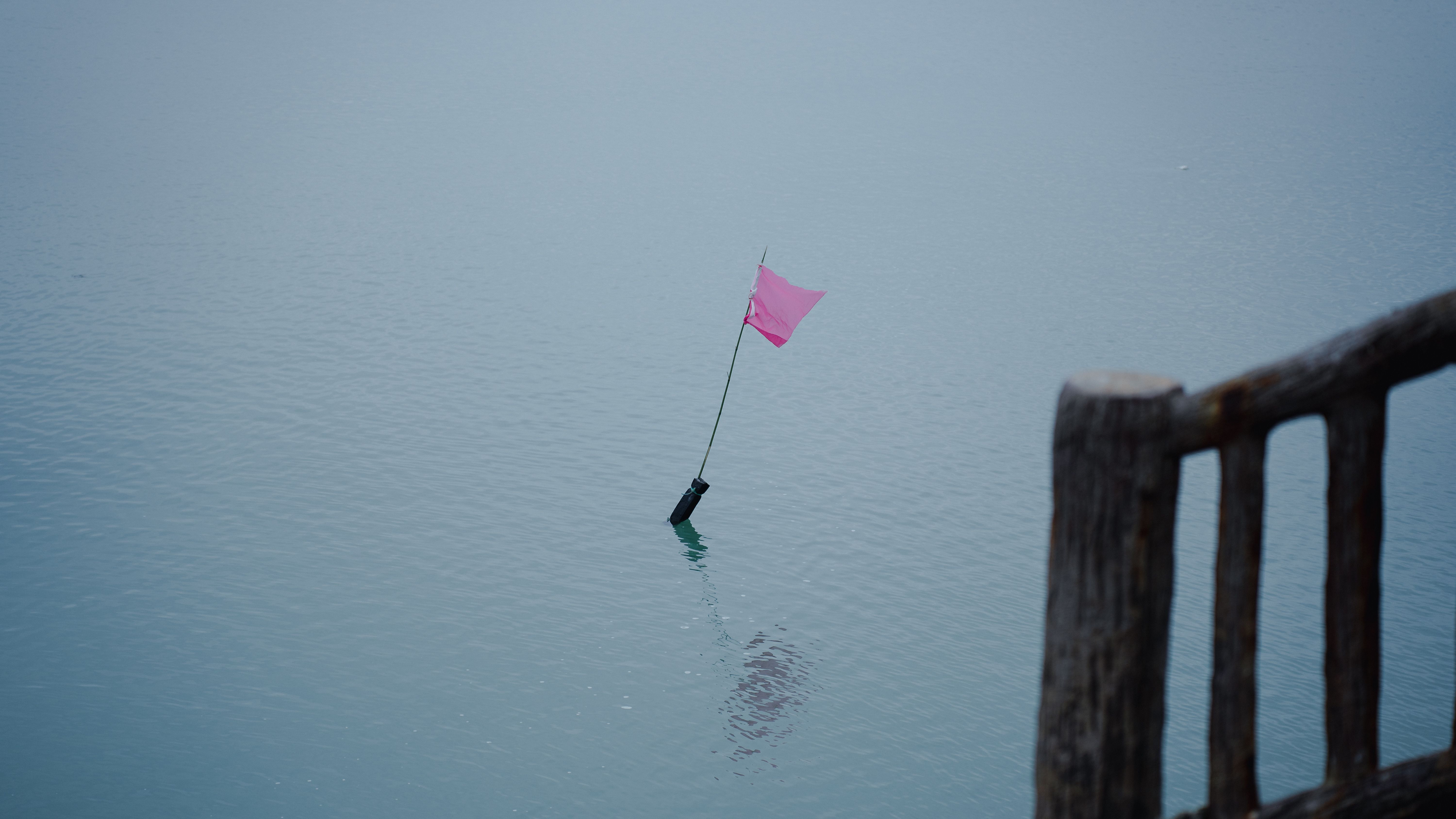Pink Flag Marker Floating in Calm Water · Free Stock Photo