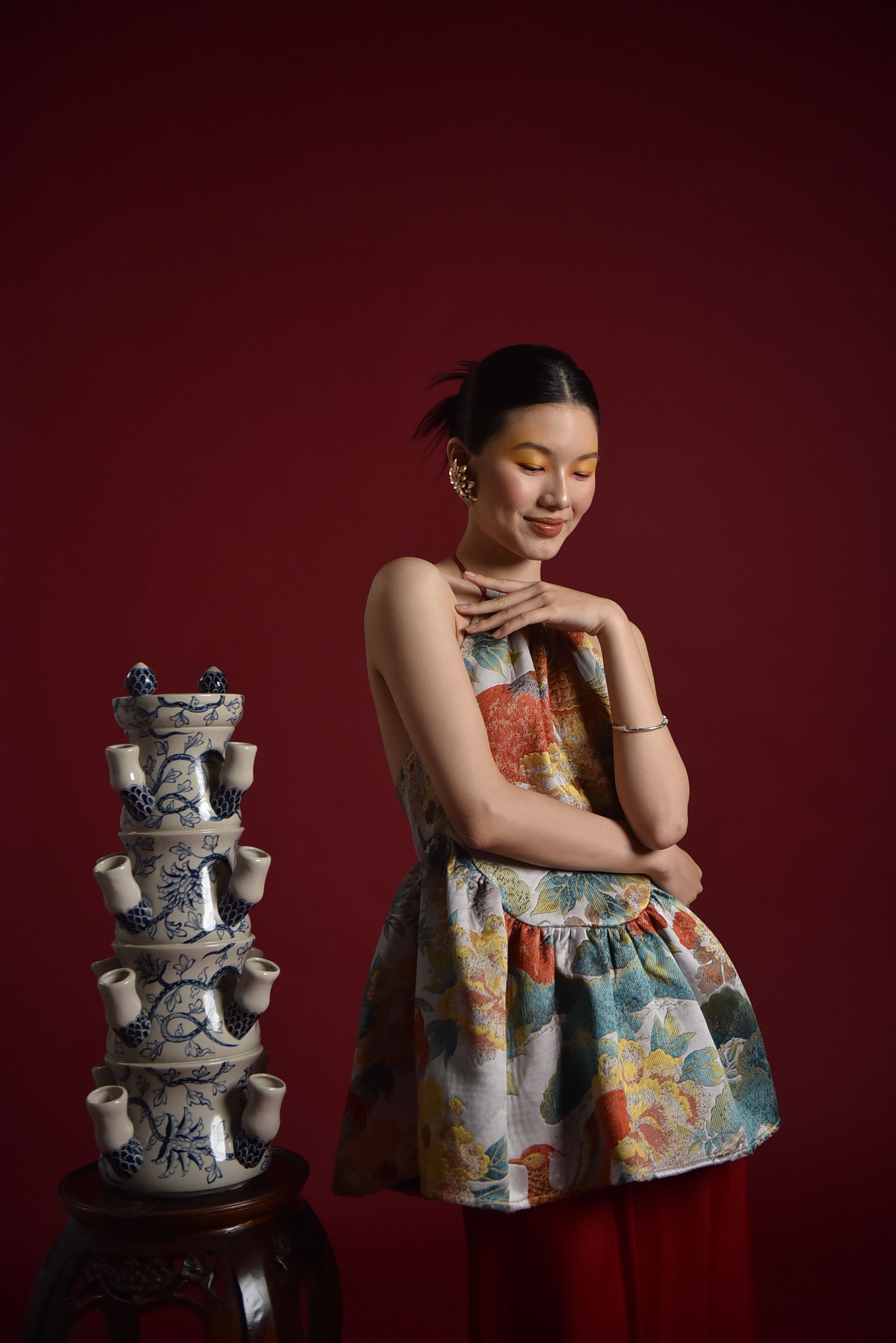 Elegant Portrait in Vibrant Floral Dress · Free Stock Photo