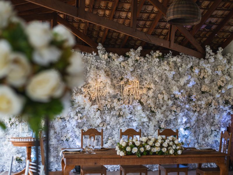 Rustic floral backdrop with elegant décor