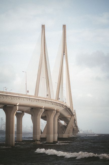 A stunning view of Mumbai's Bandra-Worli Sea Link soaring over the Arabian Sea.