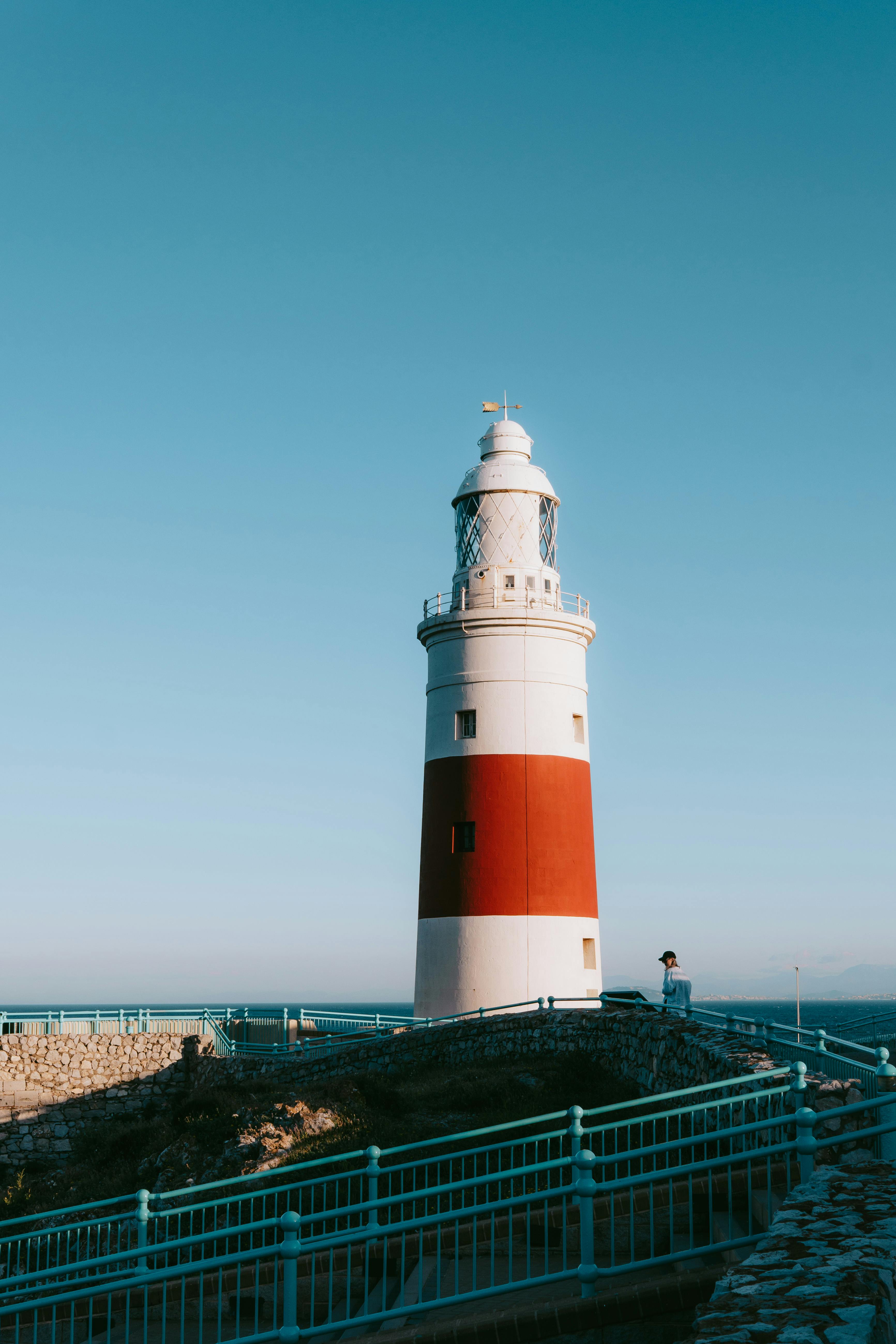 Beautiful view of the iconic Europa Point Lighthouse in Gibraltar during sunset, capturing maritime charm.