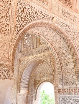 Detailed arches showcasing rich Islamic architectural design with ornate carvings.