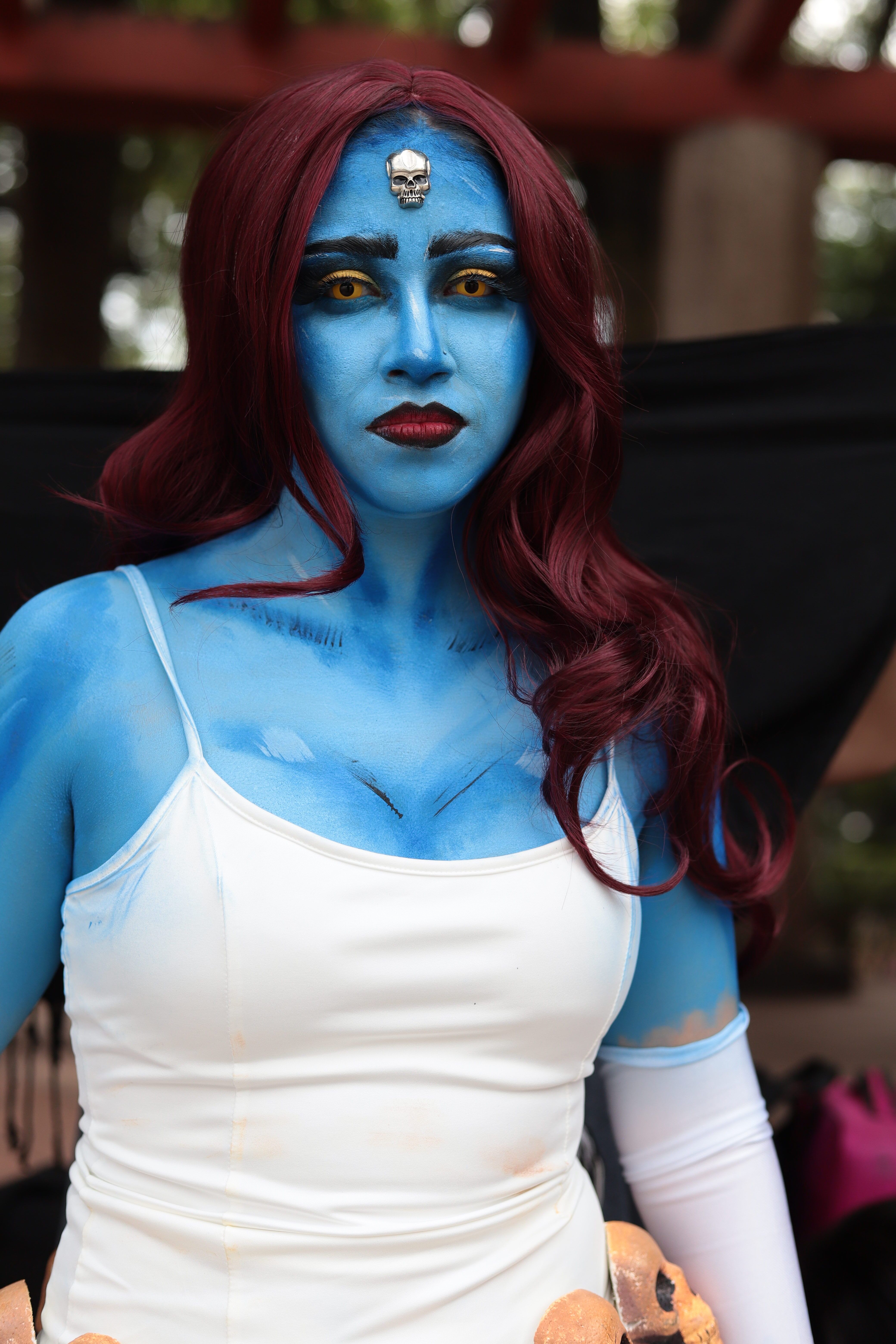 Vibrant Blue Body Paint Cosplay Portrait Outdoors · Free Stock Photo