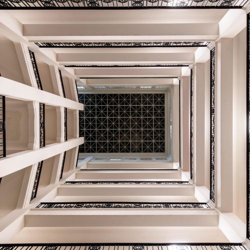 Free A stunning view of a modern atrium with a geometric ceiling in Hamburg, Germany. Stock Photo