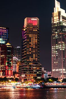 Stunning night view of Ho Chi Minh City's skyline highlighting modern architecture and vibrant city lights.