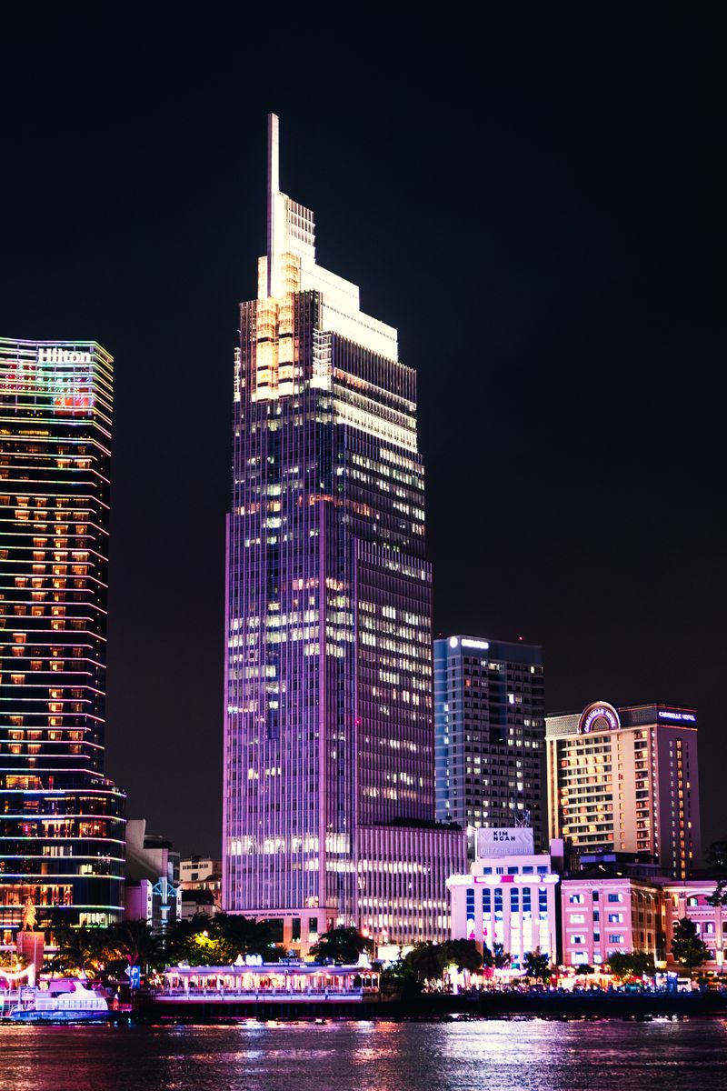 Illuminated skyscrapers at night