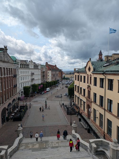 Free Scenic view from above of Helsingborg's historic architecture on a cloudy day. Stock Photo